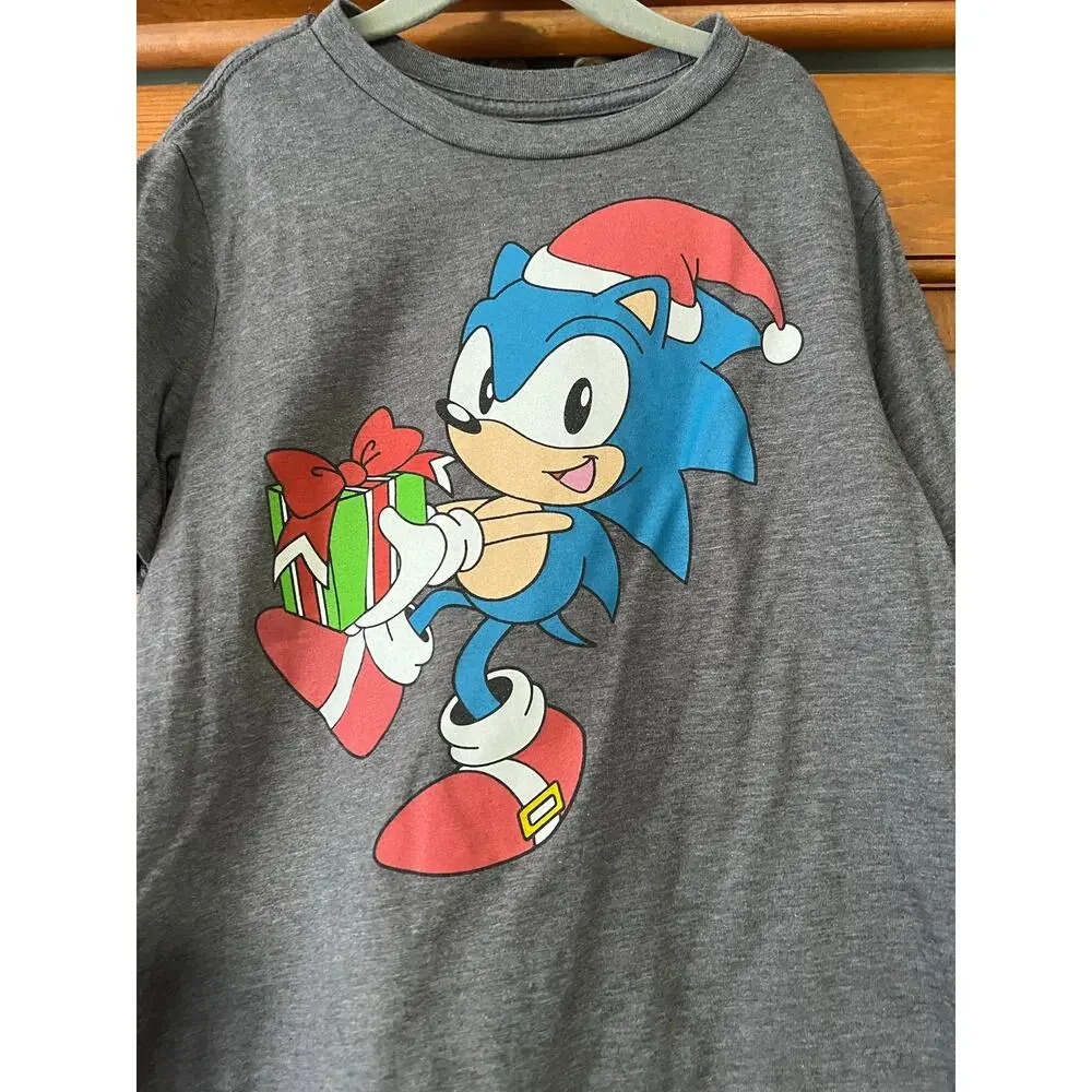 Old Navy Kids Sonic the Hedgehog Christmas Tee Gray Holiday Graphic Size L 10-12